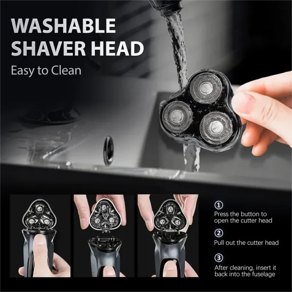Rechargeable Wet & Dry Use Electric Shaver Pop-Up Hair Trimmer Rotary Shaving Machine Razor - Image 6