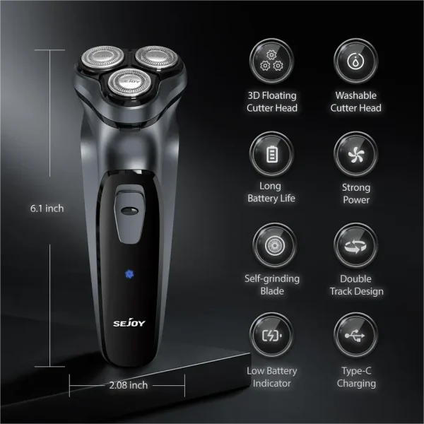 Rechargeable Wet & Dry Use Electric Shaver Pop-Up Hair Trimmer Rotary Shaving Machine Razor - Image 4