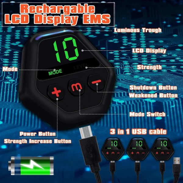 Abs Muscle Stimulator EMS Hip Trainer Electric Abdominal Muscle Toner Rechargeable LCD Display Body Slimming Massage - Image 4