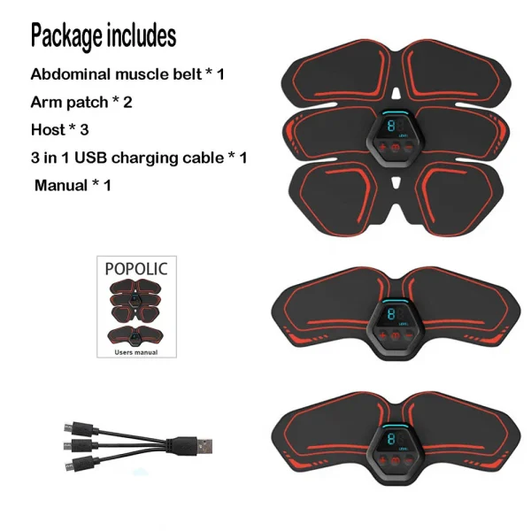 Abs Muscle Stimulator EMS Hip Trainer Electric Abdominal Muscle Toner Rechargeable LCD Display Body Slimming Massage