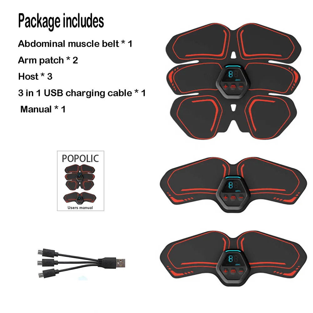 Abs Muscle Stimulator EMS Hip Trainer Electric Abdominal Muscle Toner Rechargeable LCD Display Body Slimming Massage