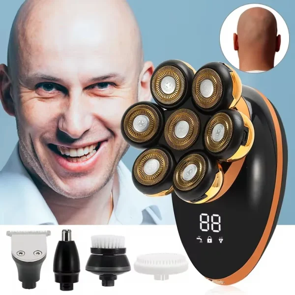 7D Floating Electric Shaver for Men - Wet/Dry Rechargeable Razor with LCD Display for Smooth Shaving and Bald Head Grooming - Image 3