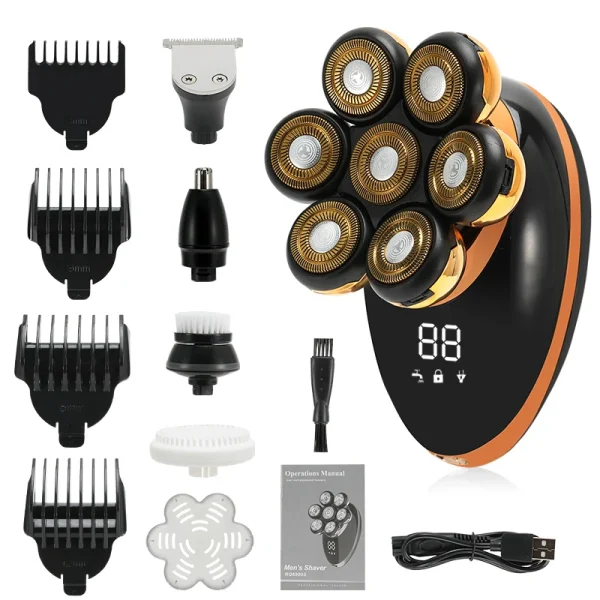7D Floating Electric Shaver for Men - Wet/Dry Rechargeable Razor with LCD Display for Smooth Shaving and Bald Head Grooming - Image 4