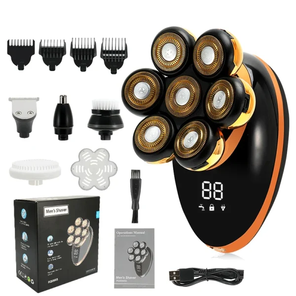 7D Floating Electric Shaver for Men - Wet/Dry Rechargeable Razor with LCD Display for Smooth Shaving and Bald Head Grooming - Image 10