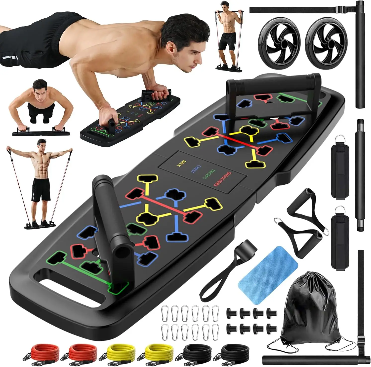 Push-Up Board & Pilates Bar Set - Portable Home Gym with 20 Fitness Accessories