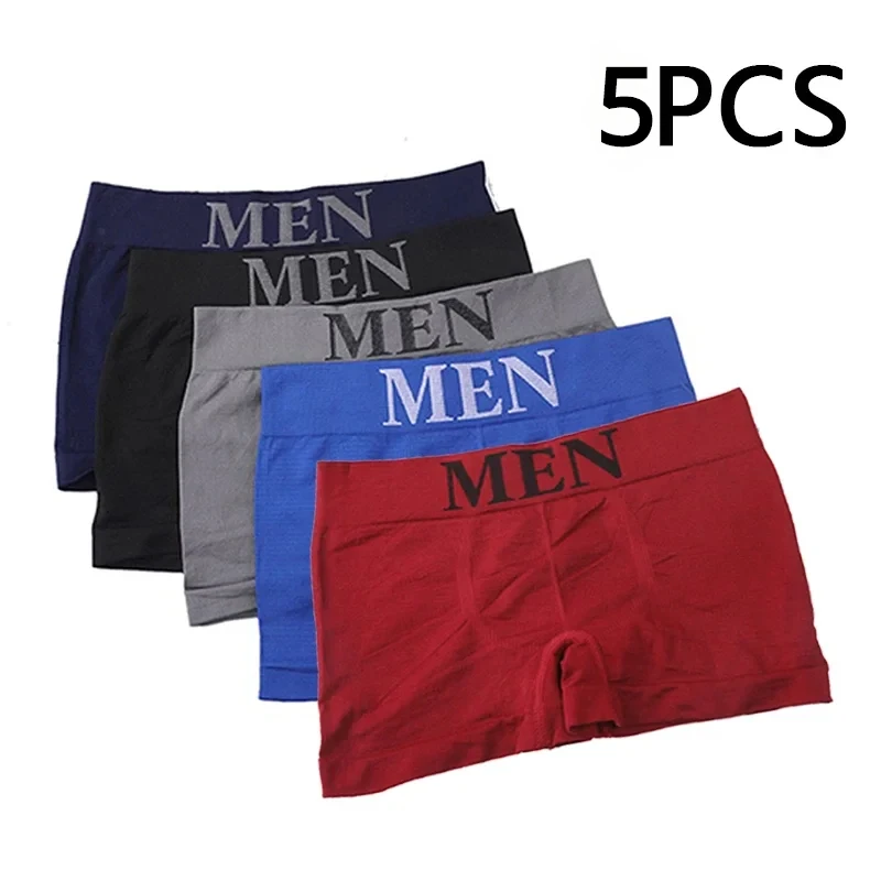 5 Pcs Thin Style Men'S High Elastic Plain Color Comfortable Boxer Briefs Panties Breathable Pantyhose