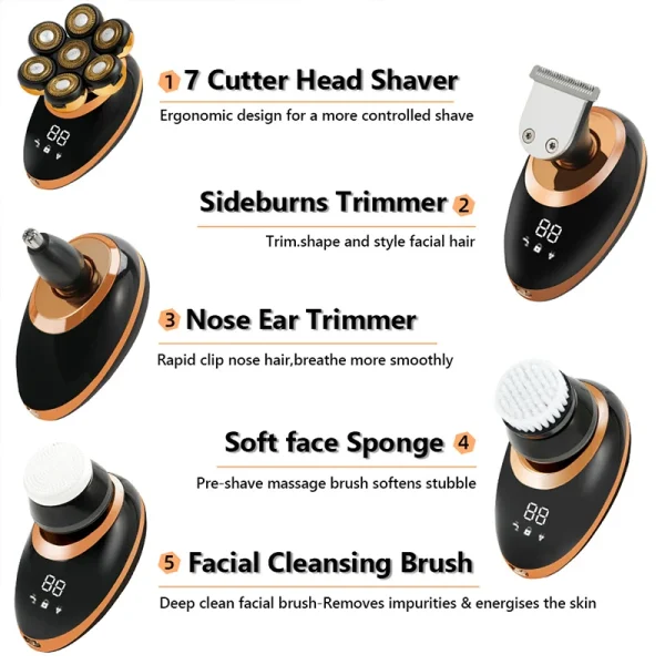 7D Floating Electric Shaver for Men - Wet/Dry Rechargeable Razor with LCD Display for Smooth Shaving and Bald Head Grooming - Image 7