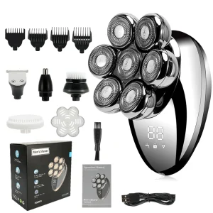7D Floating Electric Shaver for Men - Wet/Dry Rechargeable Razor with LCD Display for Smooth Shaving and Bald Head Grooming