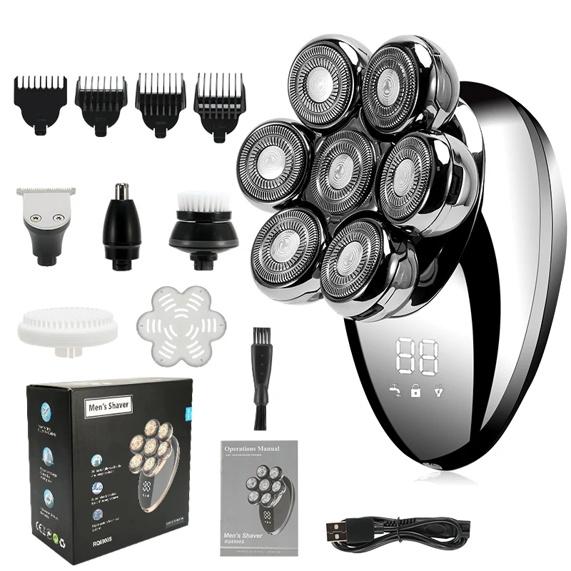 7D Floating Electric Shaver for Men - Wet/Dry Rechargeable Razor with LCD Display for Smooth Shaving and Bald Head Grooming