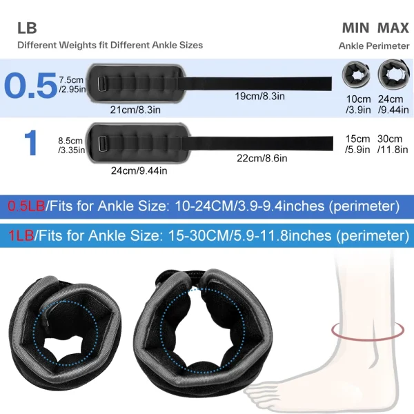 1Pair Adjustable Ankle & Wrist Weights (0.5Kg/1Kg) - Neoprene Leg Arm Straps for Running, Yoga - Strength Training for Women and Men - Image 6
