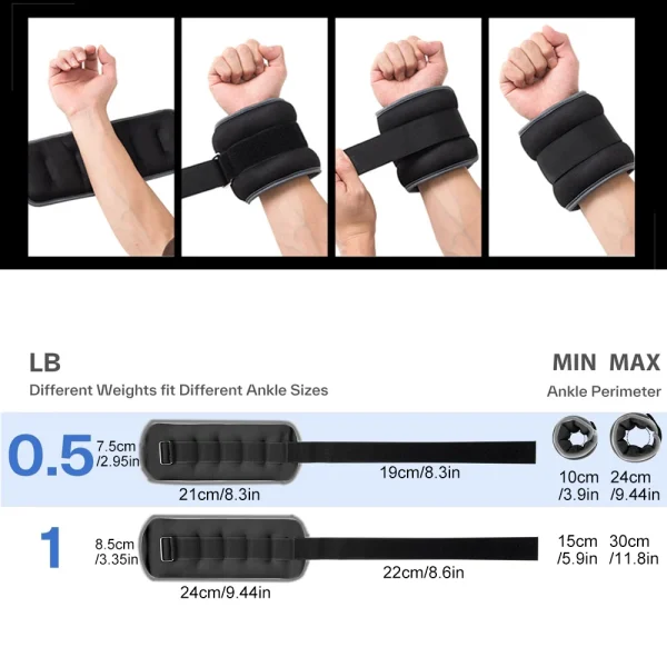 1Pair Adjustable Ankle & Wrist Weights (0.5Kg/1Kg) - Neoprene Leg Arm Straps for Running, Yoga - Strength Training for Women and Men - Image 5