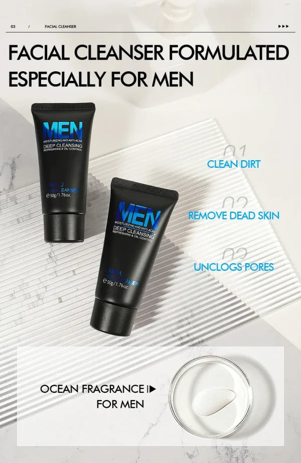 Men Facial Cleanser Face Wash Moisturizing Man Skin Care Oil Control Blackhead Remove Scrub Cosmetics Deep Norishing 50G - Image 7
