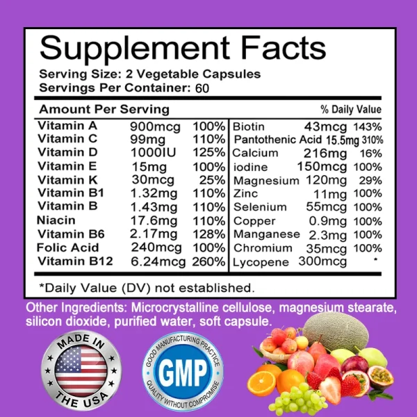 Men's Daily Multivitamin - 22 Essential Vitamins & Minerals for Boosted Immunity, Energy, Digestion, Skin Health, and Overall Wellness - Image 7