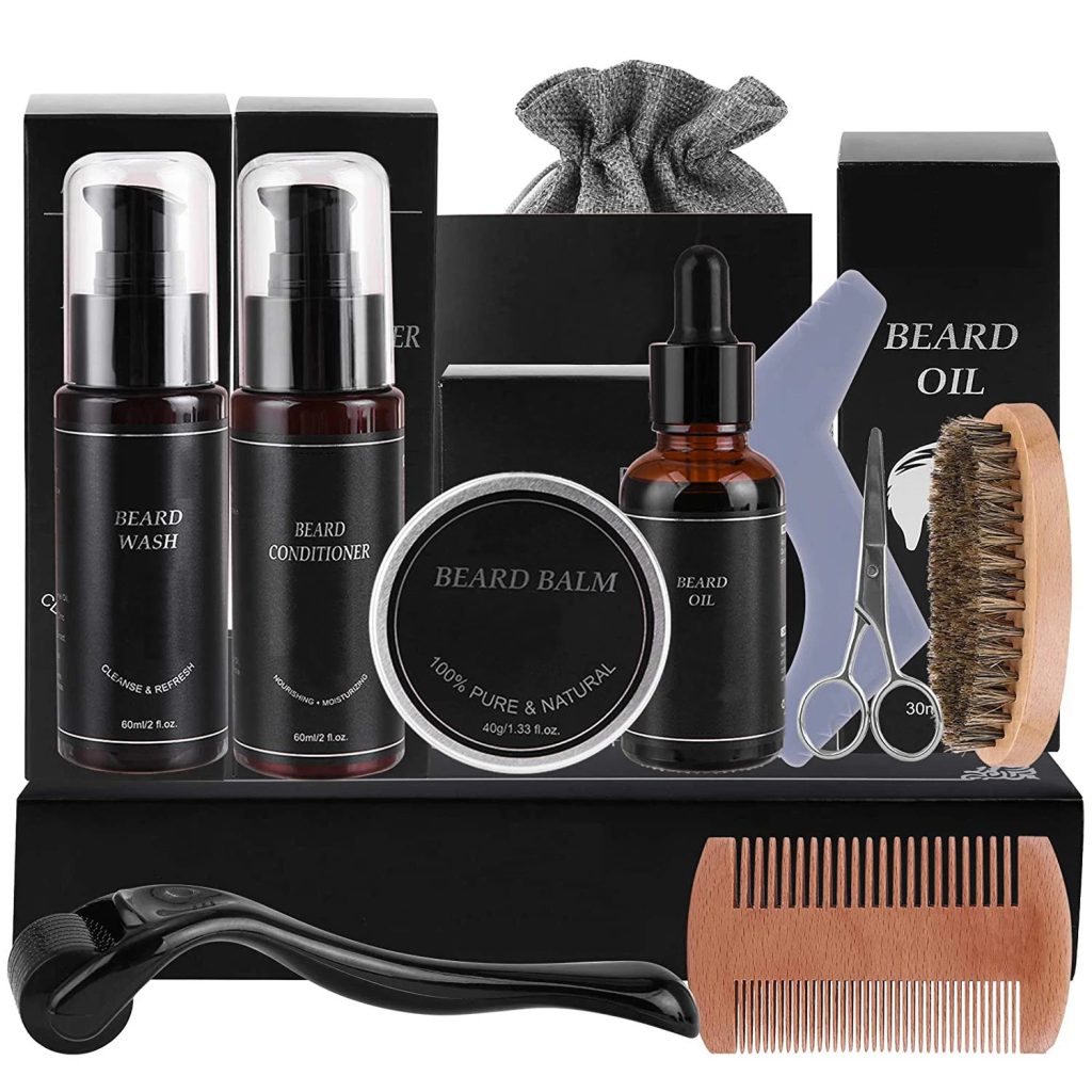 Ultimate 10-in-1 Beard Growth Kit: Oil, Balm, Conditioner, Shampoo, Roller & Comb - Perfect Gift for Men!