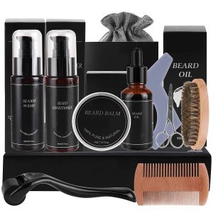 Ultimate 10-in-1 Beard Growth Kit: Oil, Balm, Conditioner, Shampoo, Roller & Comb - Perfect Gift for Men!