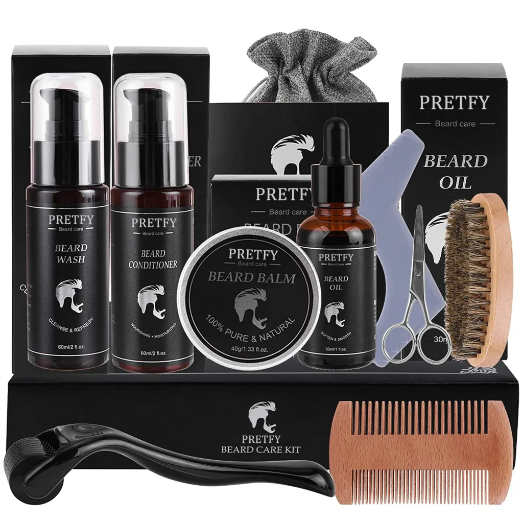 Ultimate 10-in-1 Beard Growth Kit: Oil, Balm, Conditioner, Shampoo, Roller & Comb - Perfect Gift for Men!